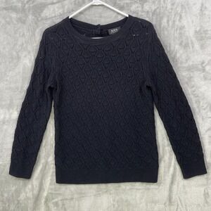 APC Rue Madame Paris Women's XS Sweater Merino Wool Open Knit Black Back Buttons